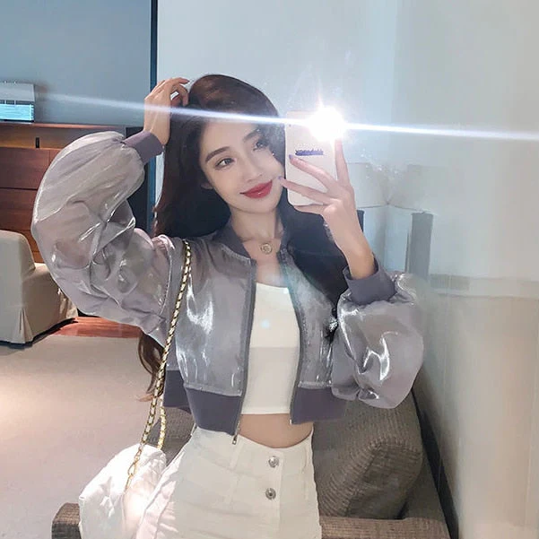 Hulianfu Jackets Women Cropped Thin Summer Zipper Pure Color Cool Simple Outwear Sun Protection Outdoor Fashion Ladies Leisure Popular - Deanwangkt