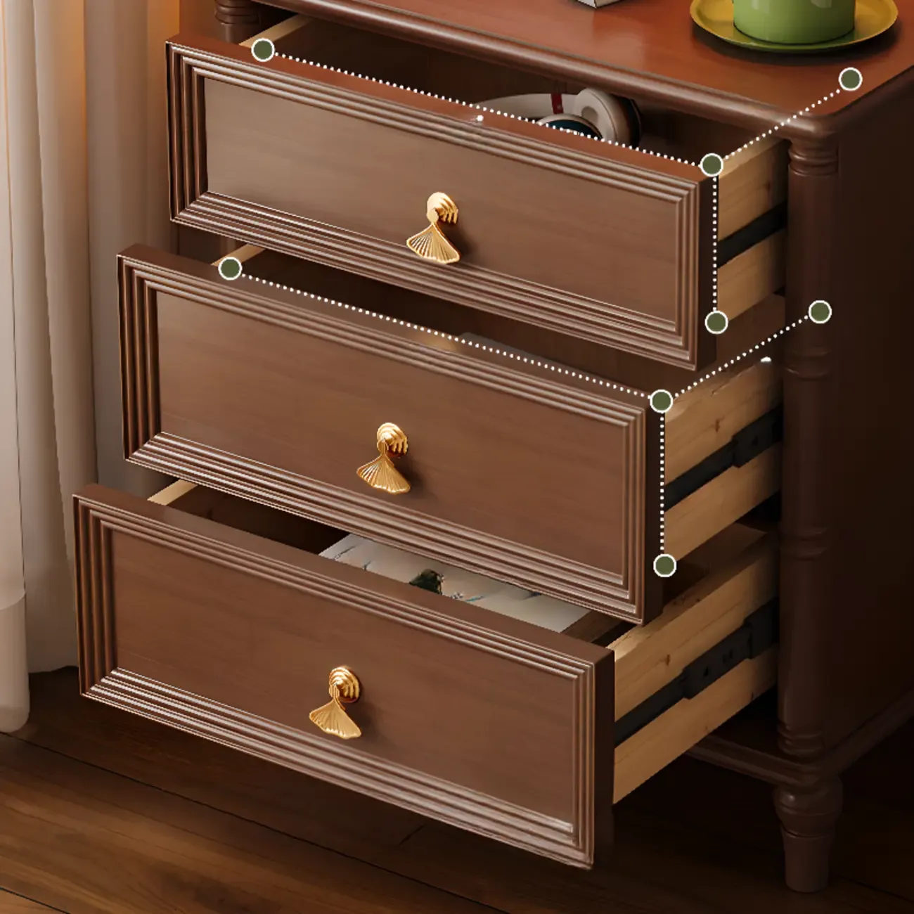 Traditional Rectangular Solid Wood 3-Drawer Black Nightstand