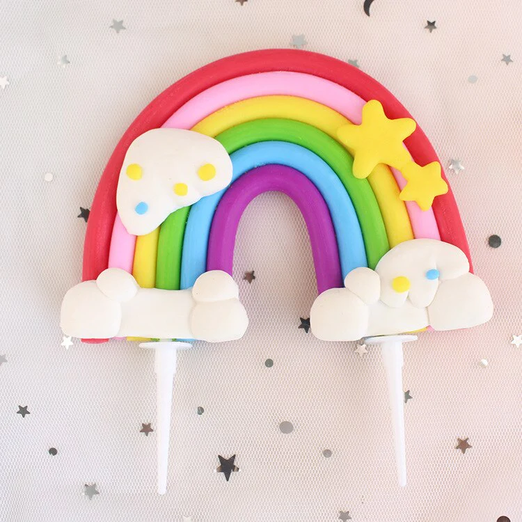 HULIANFU Rainbow Cake Topper Star Cloud Cupcake Decor Sofa Clay Cake Decor Baby Shower One 1st Happy Birthday Party Decor Kids Girl Boy - Deanwangkt