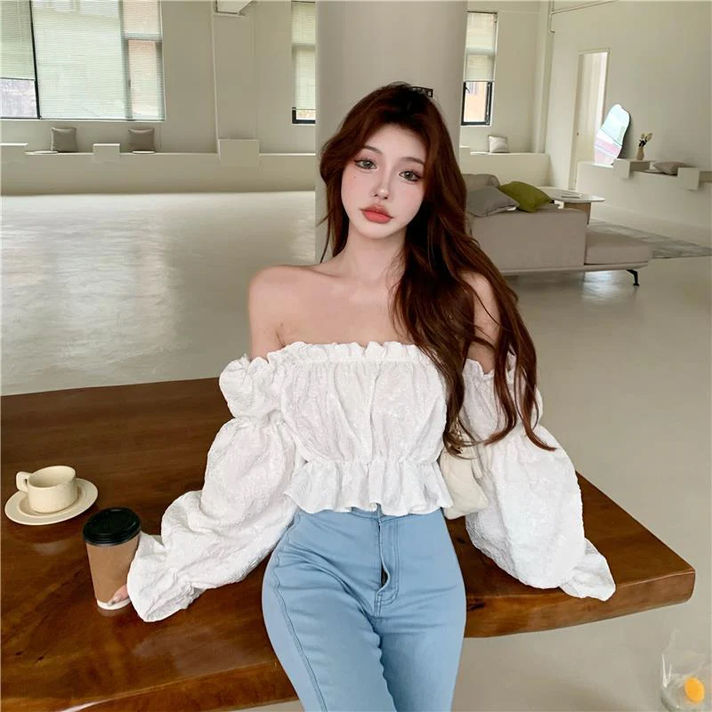 Hulianfu Floral Fashion Women Blouse Sexy Low Cut Blouse Tall Tops High Quality Jacquard Beautiful Tee Shirt Long sleeve Youth Clothing - Deanwangkt