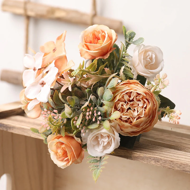 HULIANFU White Silk Artificial Roses Flowers Wedding Home Autumn Decoration High Quality Big Bouquet Luxury Fake Flower Arrangement Bulk - Deanwangkt