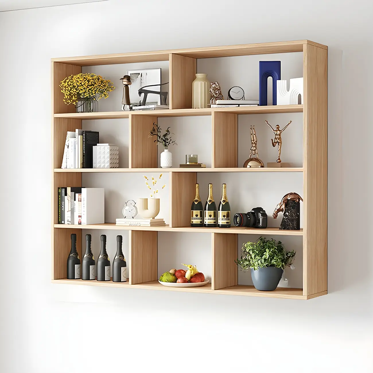 White Wall-Mounted Cube Wood Display Bookcase