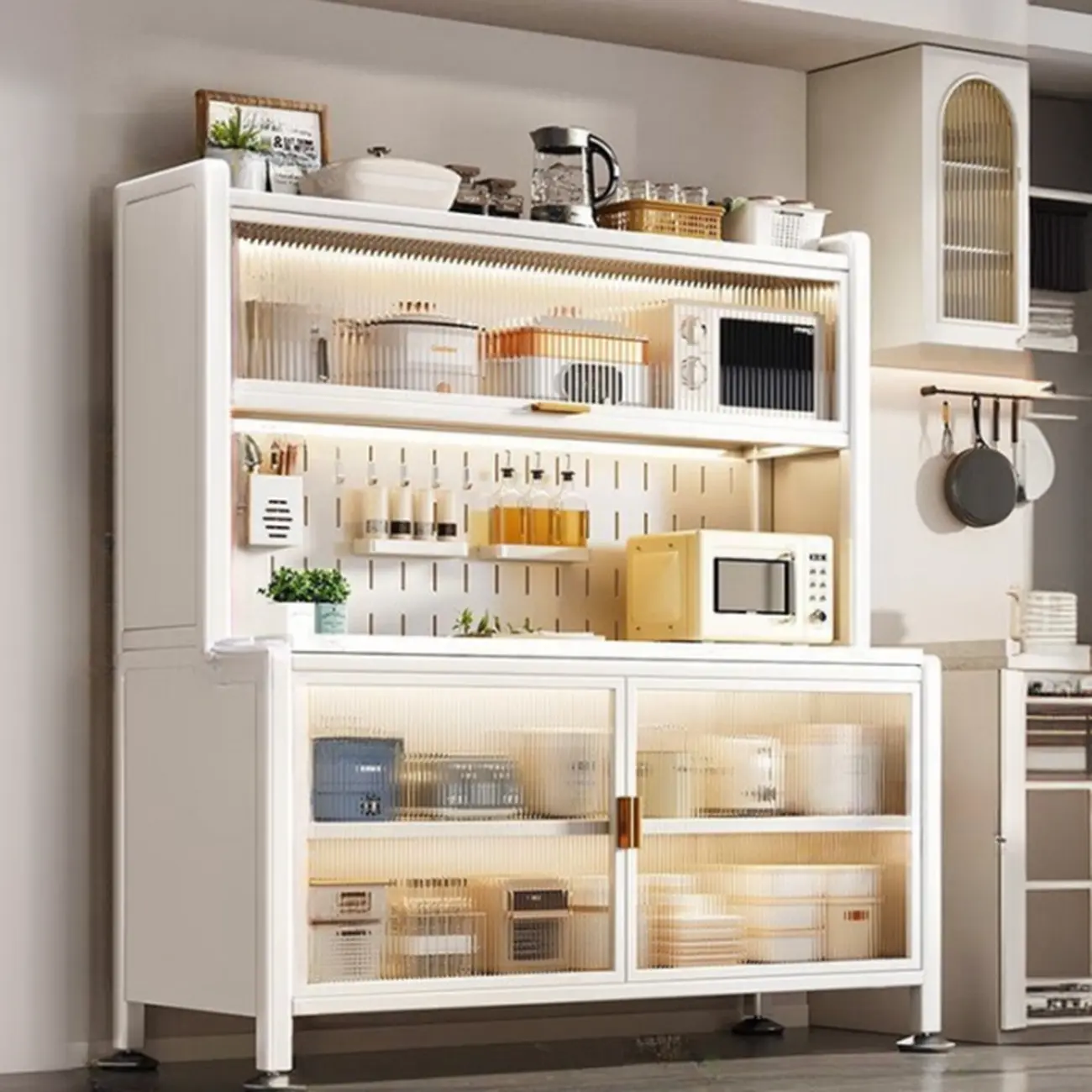 Modern Metal Buffet with Stone Countertop Narrow Design