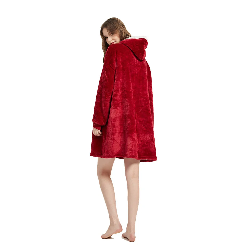 HULIANFU Winter Sherpa Blanket With Sleeves Ultra Plush Fleece Sweatshirt Blanket Hoodie Pink Grey Wine Blue Warm Flannel Hooded Blankets - Deanwangkt