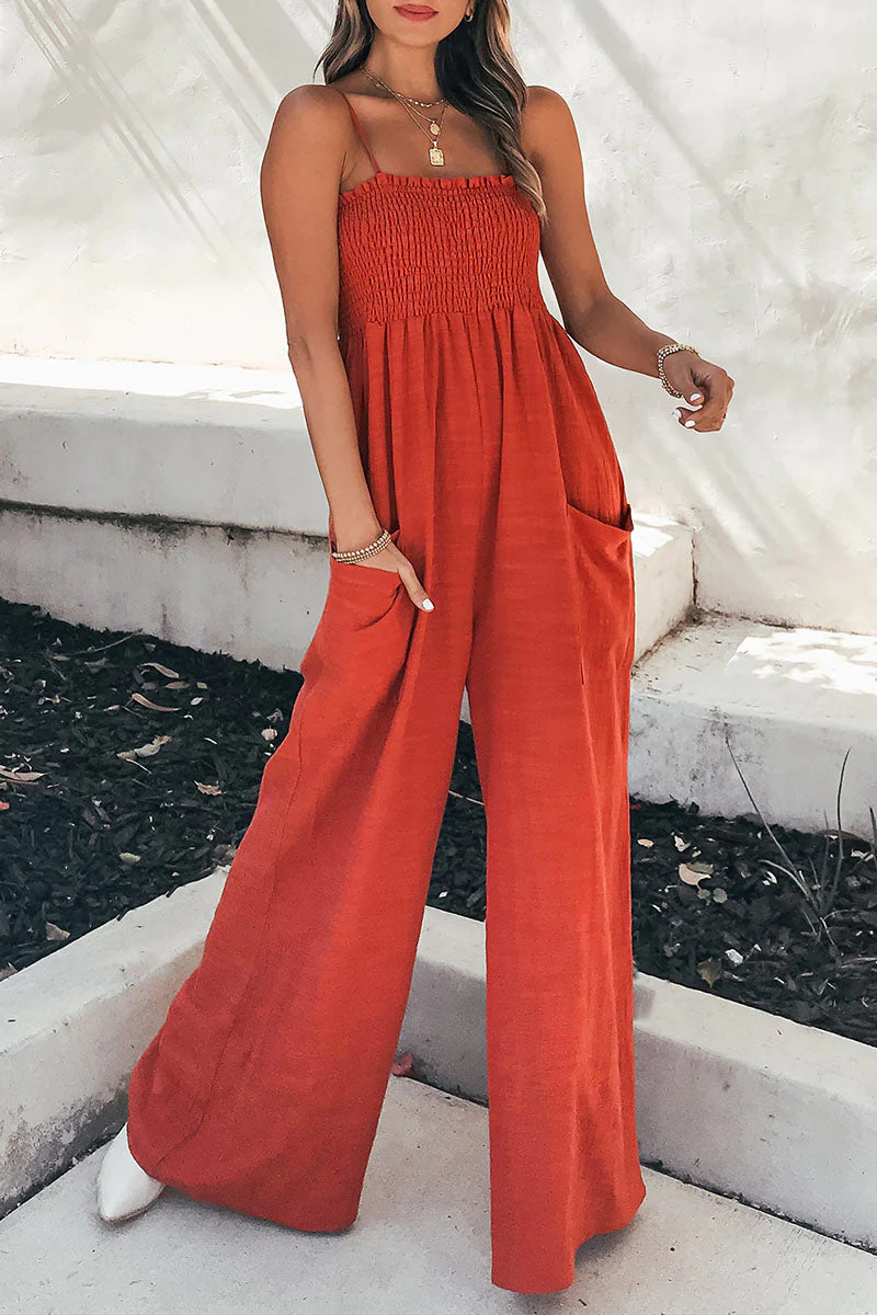 hulianfu Fashion Living Solid Pocket Spaghetti Strap Loose Jumpsuits(5 colors) - Deanwangkt