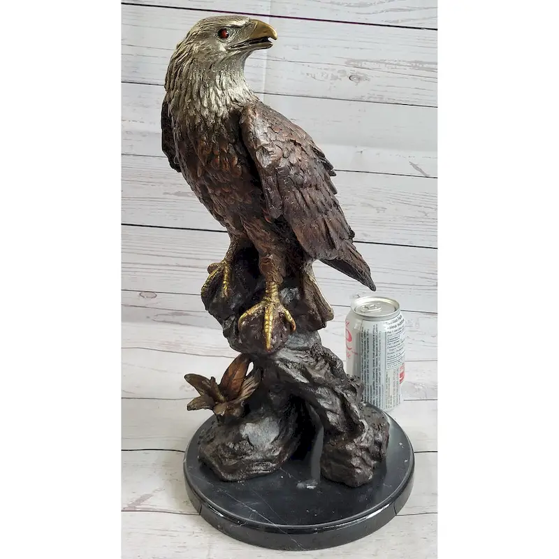 American Bald Eagle Bronze Metal Statue Sculpture Figure On Marble Base By Moigniez