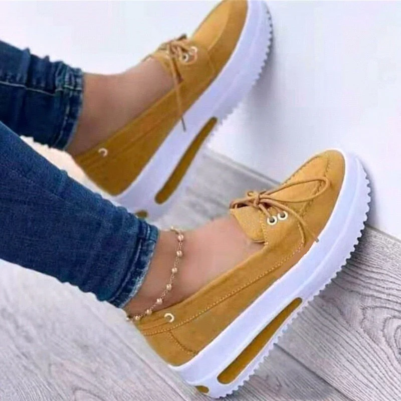 hulianfu Shoes Women's Summer Platform Sport Casual Shoes Lace-up Flats Plus Size 43 Comfort Non Slip Women Loafers Vulcanize Shoes - Deanwangkt