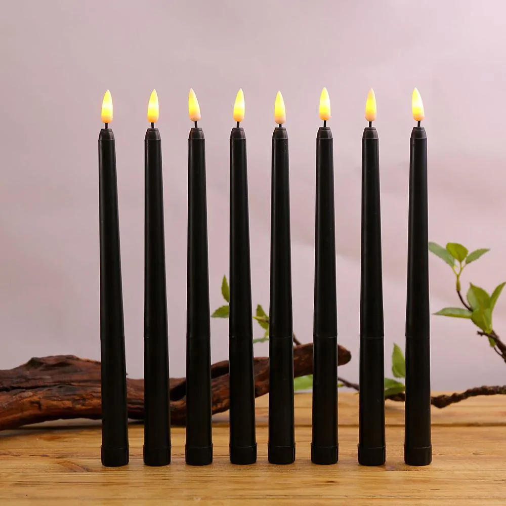 HULIANFU Pack of 6 Black/White LED Birthday Candles,Yellow/Warm White Plastic Flameless Flickering Battery Operated LED Halloween Candles - Deanwangkt