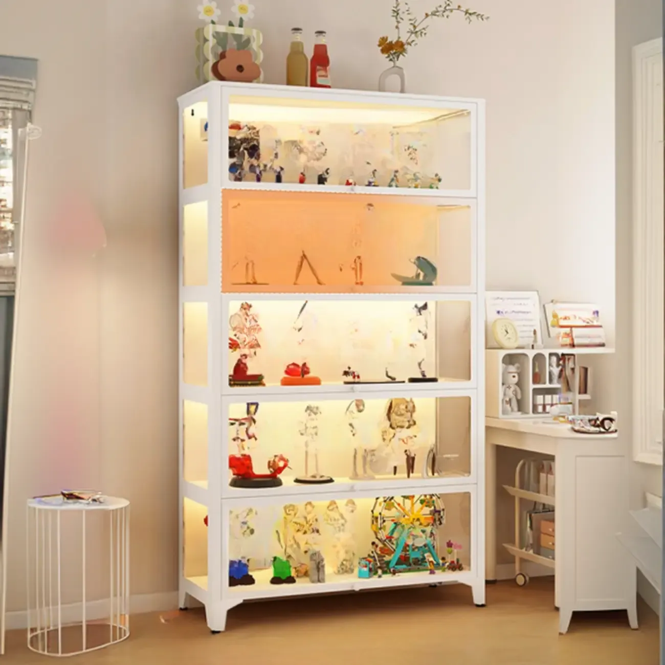 Modern 5 Shelves Glass Display Cabinets with LED Lighting