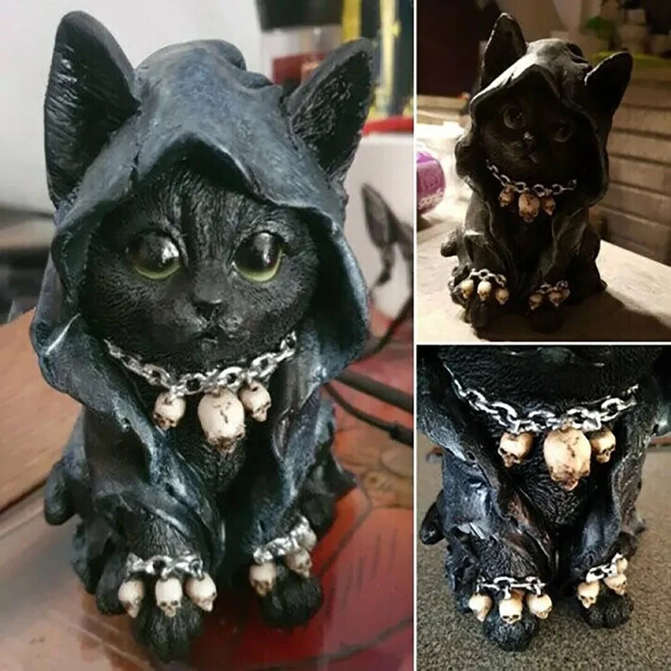 HULIANFU Resin Figure Wizard Figurines Black Magic Cat Ornaments Table Art Original Gifts Cute Miniatures Modern Room Decoration - Deanwangkt