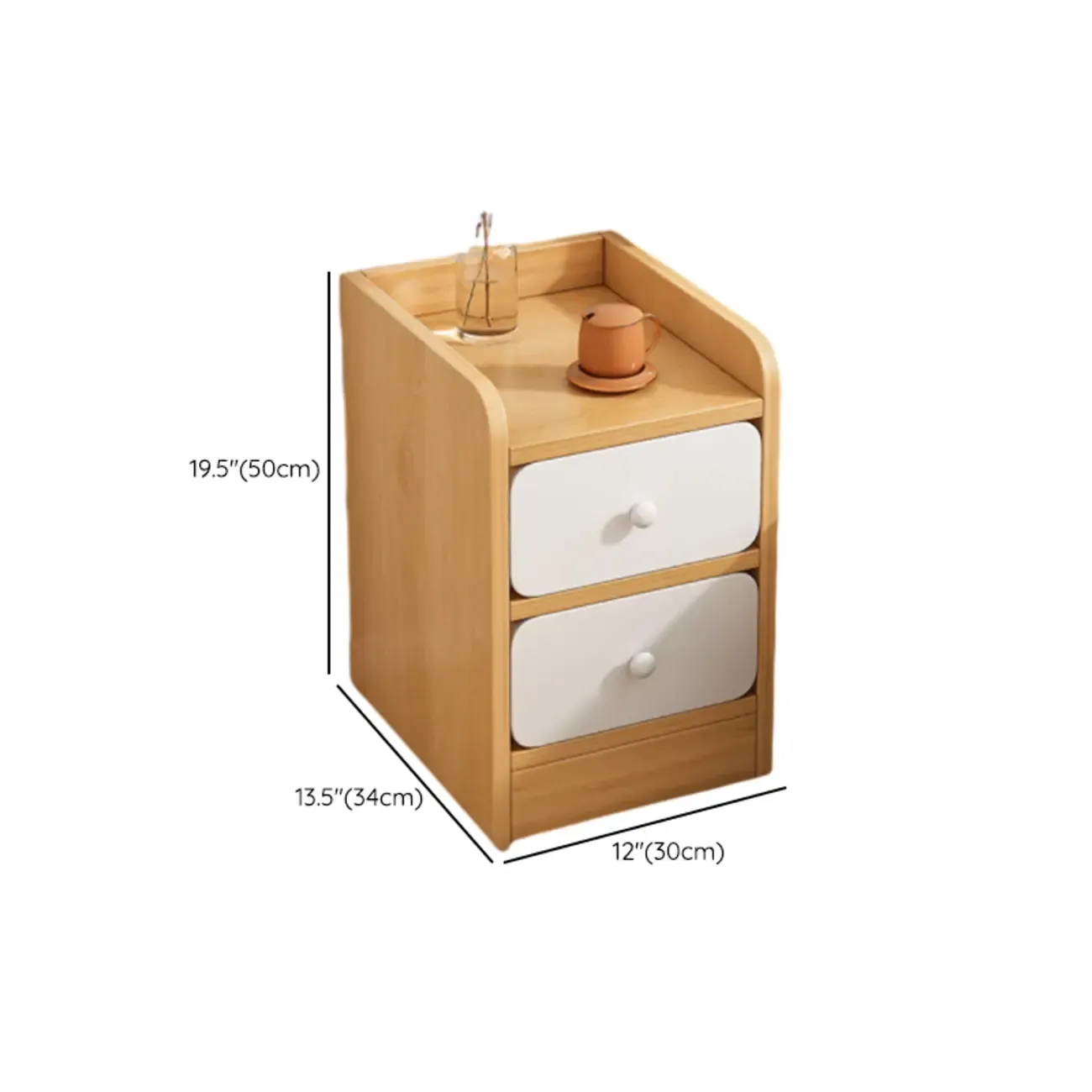 Modern Bedside Table with Drawers - White Nightstand