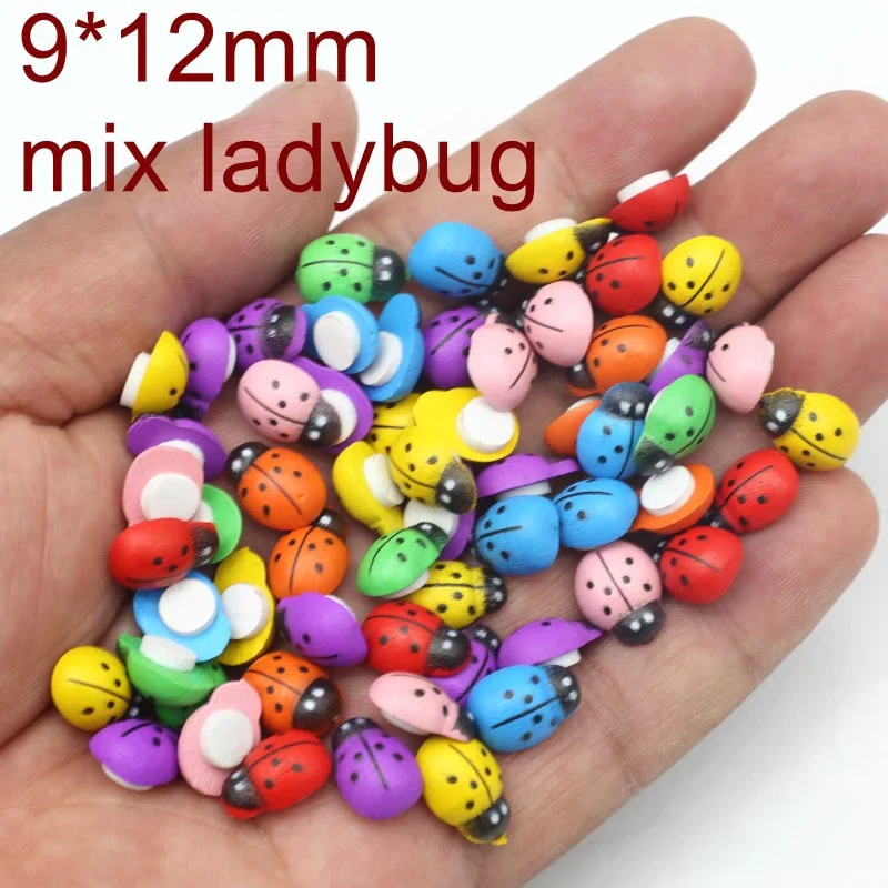 HULIANFU MINI Wood Bee Ladybug Colorful with Glue Home Refrigerator Wall Decoration DIY Handmade Child Gift Party Accessories 50/100pcs - Deanwangkt