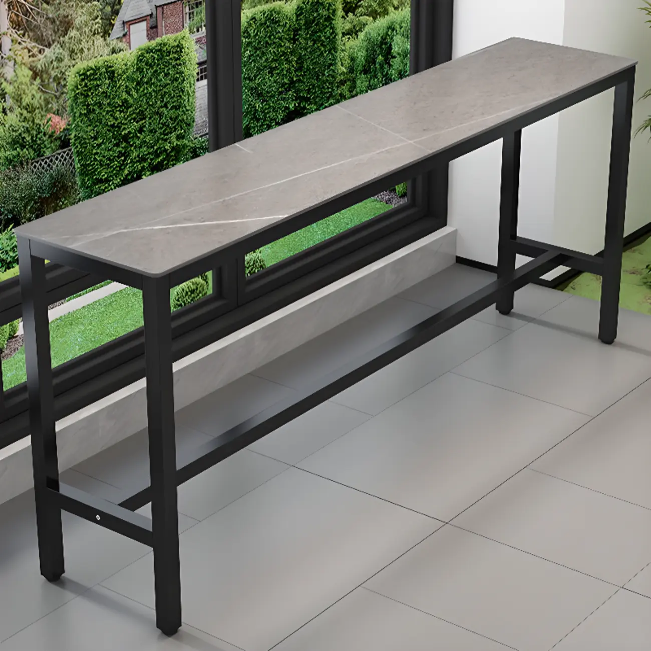 Modern Dove Grey Stone Top Steel Footrest Bar Tables