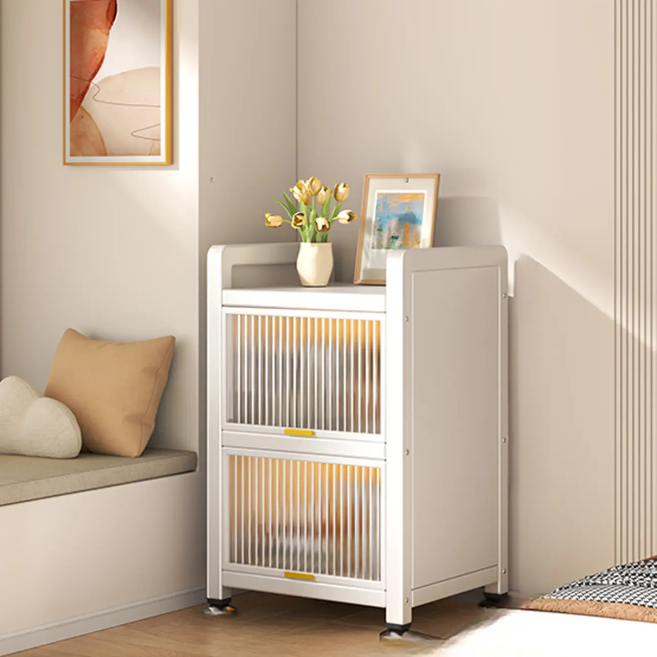 Flip-up Cover Modern Closed Back Metal 5-Shelf Bookcase