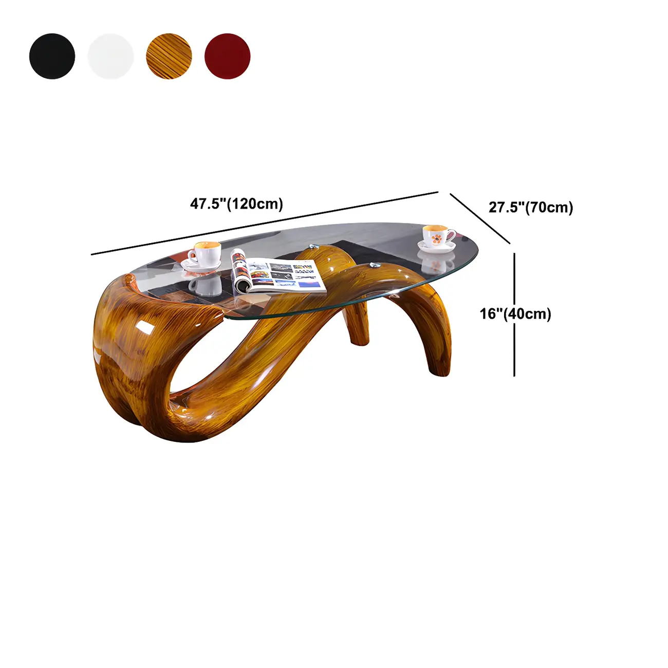 Abstract Modern Oval Glass Top Metal Base Coffee Table