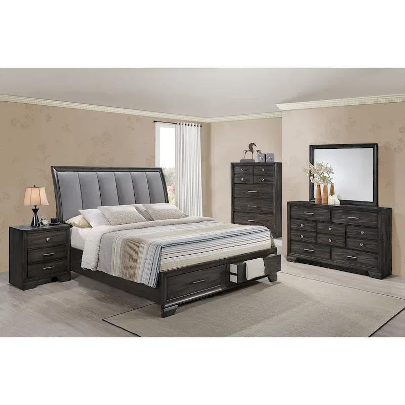 Ayla 5 Piece Gray Storage Fabric Platform Bedroom Set