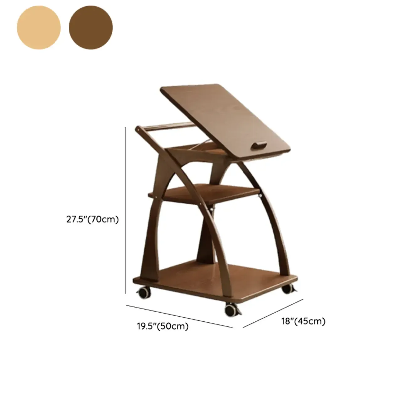 Folding 3-Tier Wooden Flip Top Rolling Side Table Nut-Brown