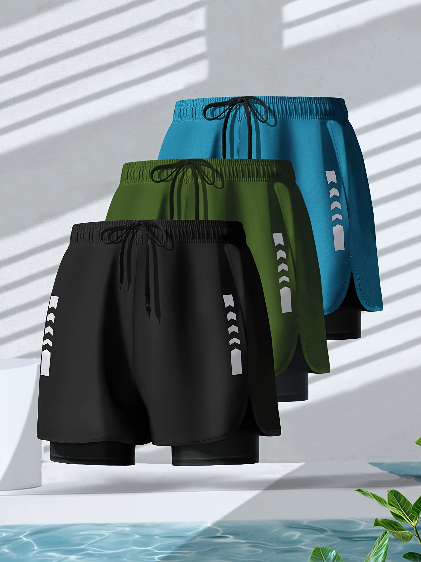 3-Piece Men's 2-in-1 Double Layer Breathable Stretch Shorts for Summer Gym Workout Training - Deanwangkt