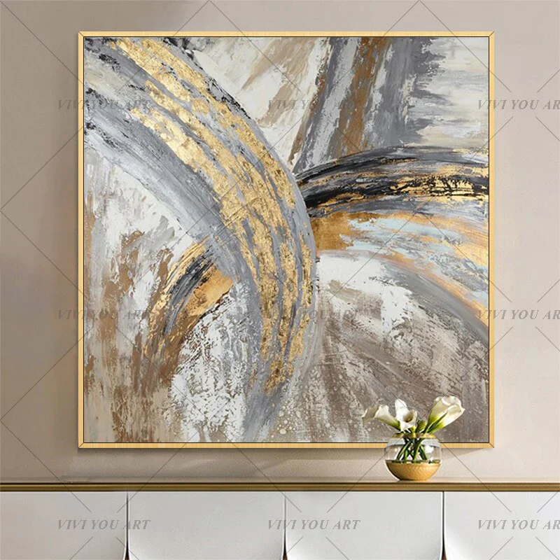HULIANFU New Design High Quality Hand-painted Modern Golden Oil Painting on Canvas Modern Art Oil Painting for All Kinds of Wall Decor - Deanwangkt