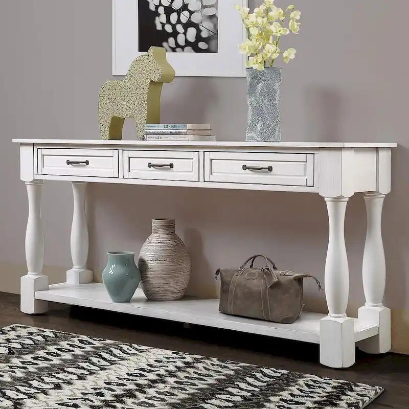 63 Solid Wood Console Table with 3 Drawers and 1 Bottom Shel