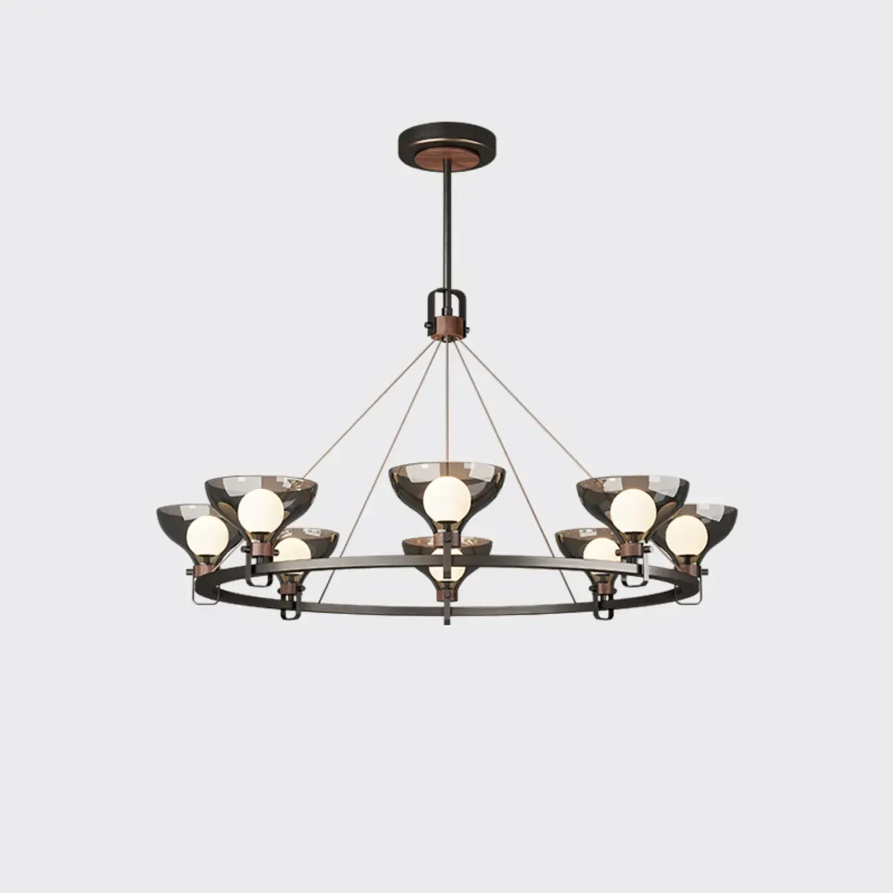 Black Industrial Metal Chandelier with Gray Glass Shade