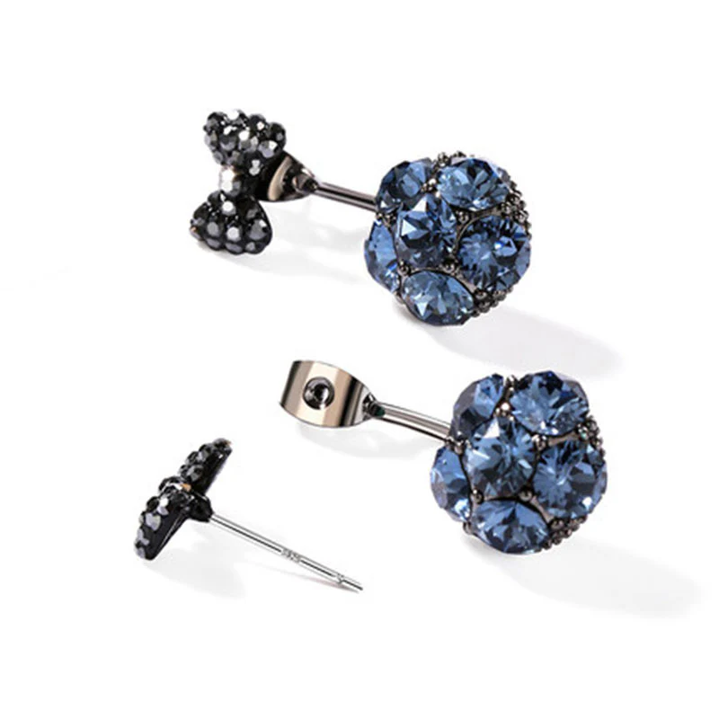 2025 S925 silver needle simple temperament tassel Korean sweet small ball rhinestone stud earrings hanging bow earrings women - Deanwangkt