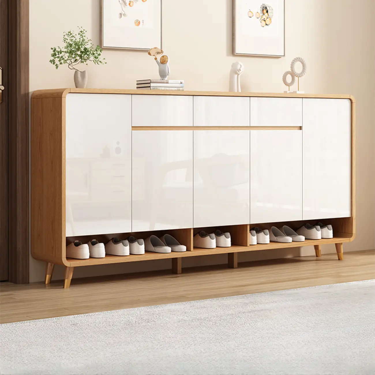 Modern Manufactured White Wood Shoe Cabinet