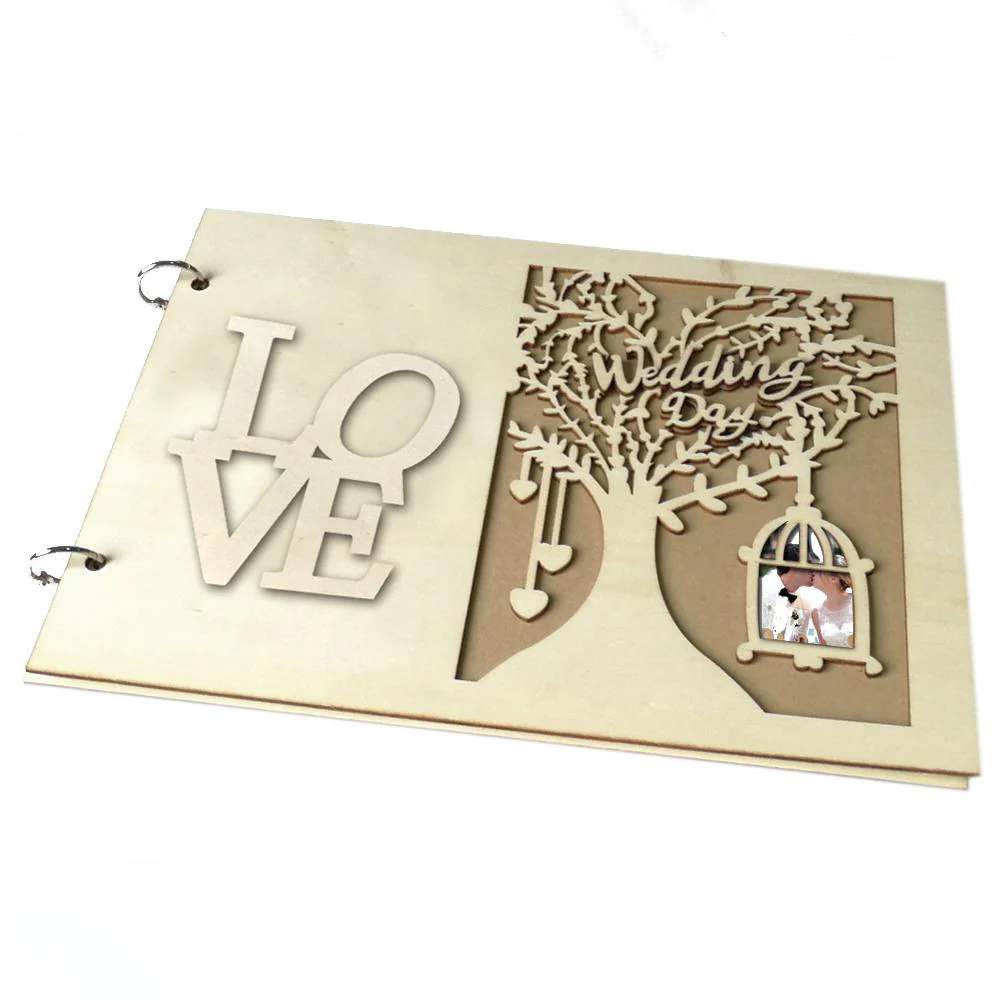 HULIANFU Wedding Guest Book Wooden Heart Hollow Engagement Guestbook Name Sign Board 20 Inside Pages Log Color Good-Looking Appearance - Deanwangkt