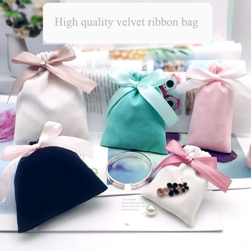 HULIANFU Velvet Gift Bags Jewelry Ribbon Sack 7x9cm 10x12cm 12x15cm pack of 50 Eyelashes Makeup Lipstick Drawstring Pouches - Deanwangkt