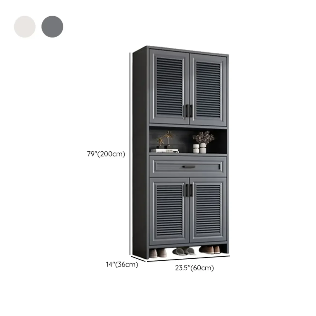 79H Entryway White Metal Shoe Cabinet with Drawers