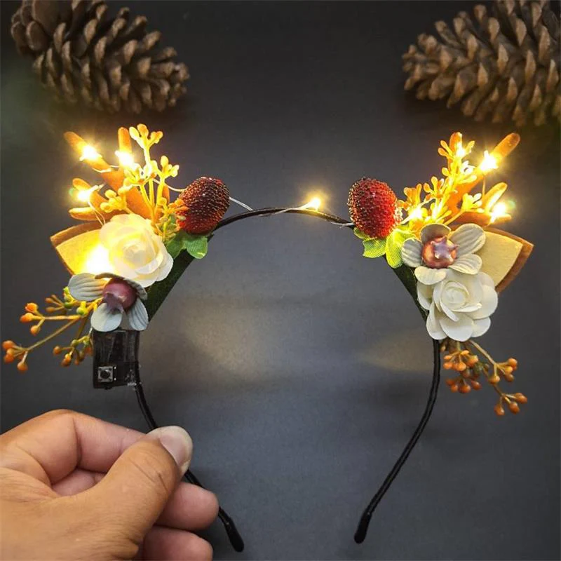 HULIANFU 2026  Luminous Elk Antler Headband Christmas Concert Forest Branch Deer Ear Headgear Hair Accessories Scenic Stage Show Photo Props - Deanwangkt