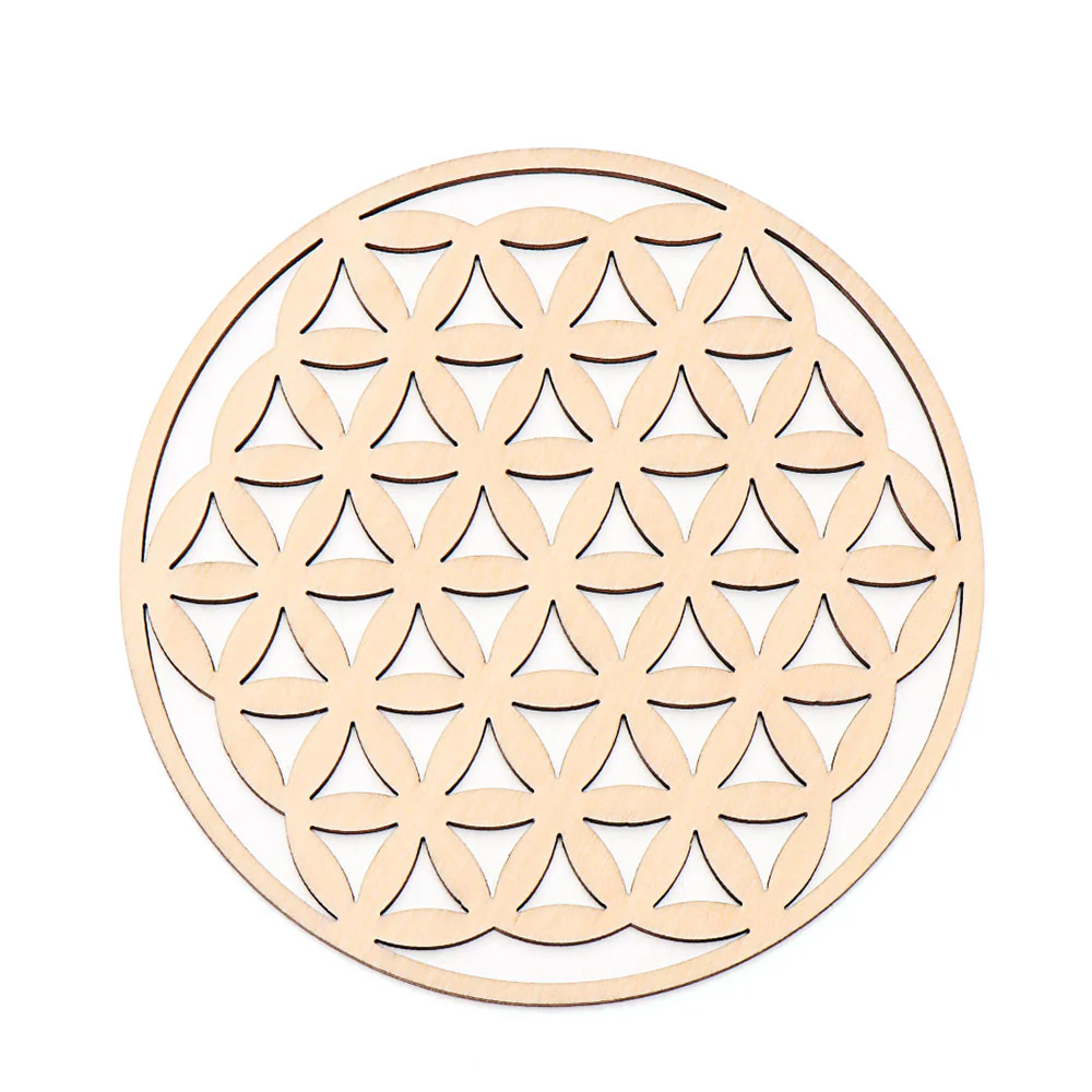 HULIANFU Log Color Chakra Pattern Round Edge Circles Carved Wooden Stand Coaster Flower of life Reload Stone Kitchen Hot Pad Mat Decor - Deanwangkt