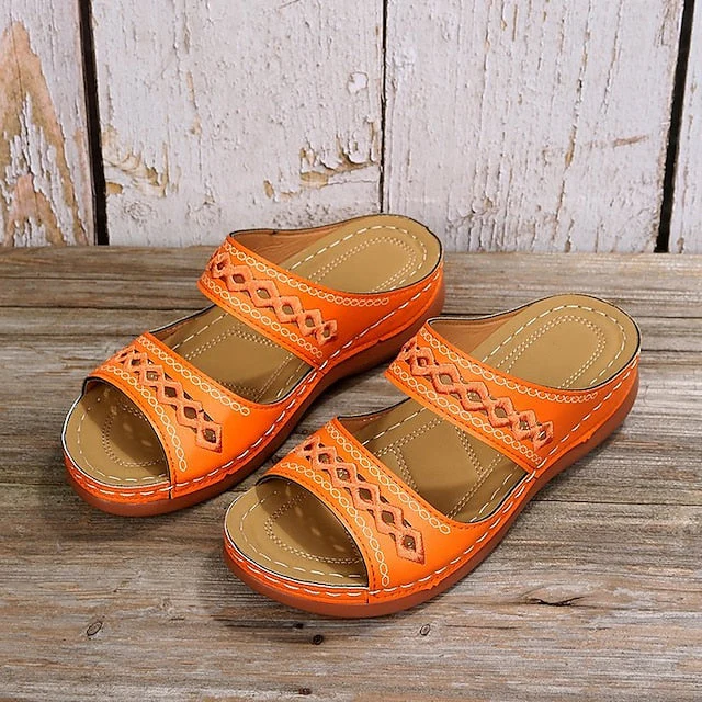 Women's Sandals Slippers Wedge Sandals Comfort Shoes Comfort Sandals Casual Daily Beach Summer Spring Cut Out Embroidery Wedge Heel Round Toe Casual Minimalism Synthetics Loafer Solid Colored Wine - Deanwangkt