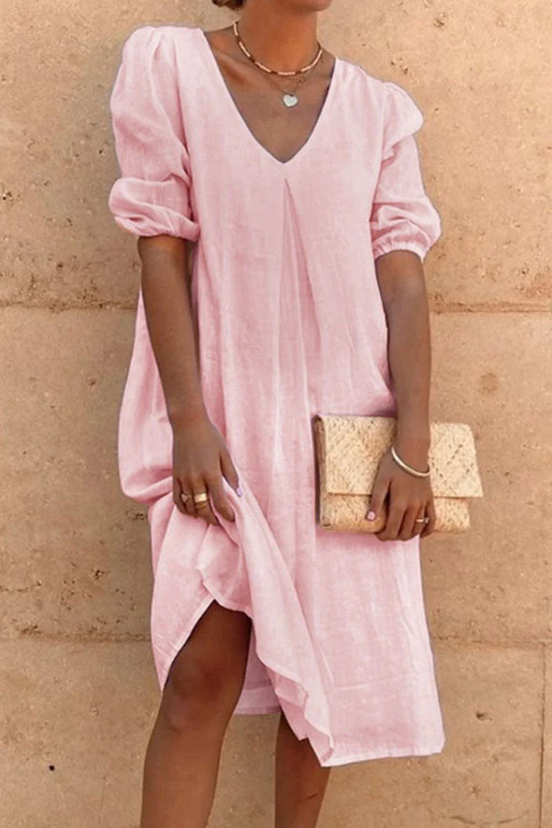 hulianfu Fashion Casual Solid Patchwork V Neck Princess Dresses - Deanwangkt