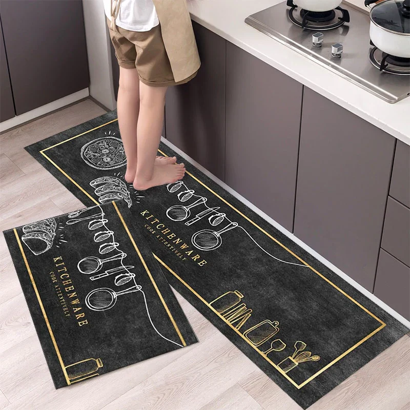 HULIANFU New Hot Sale Kitchen Floor Mat Tableware Pattern Entrance Doormat Bathroom Door Floormat Parlor Anti-slip Antifouling Long Rugs - Deanwangkt