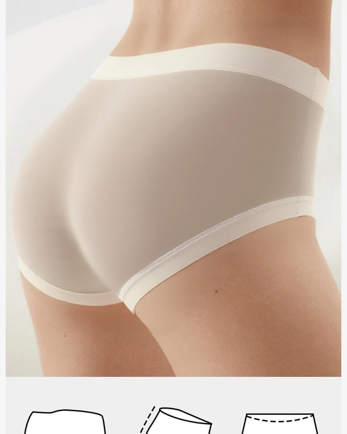 Modal Bare-Feel Seamless High-Waist Full-Coverage 3-Pack Panties, Women's Bikini Briefs with Mulberry Silk Gusset