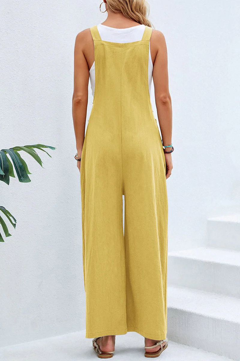 hulianfu Casual Vacation Solid Buttons Square Collar Loose Jumpsuits(10 Colors) - Deanwangkt