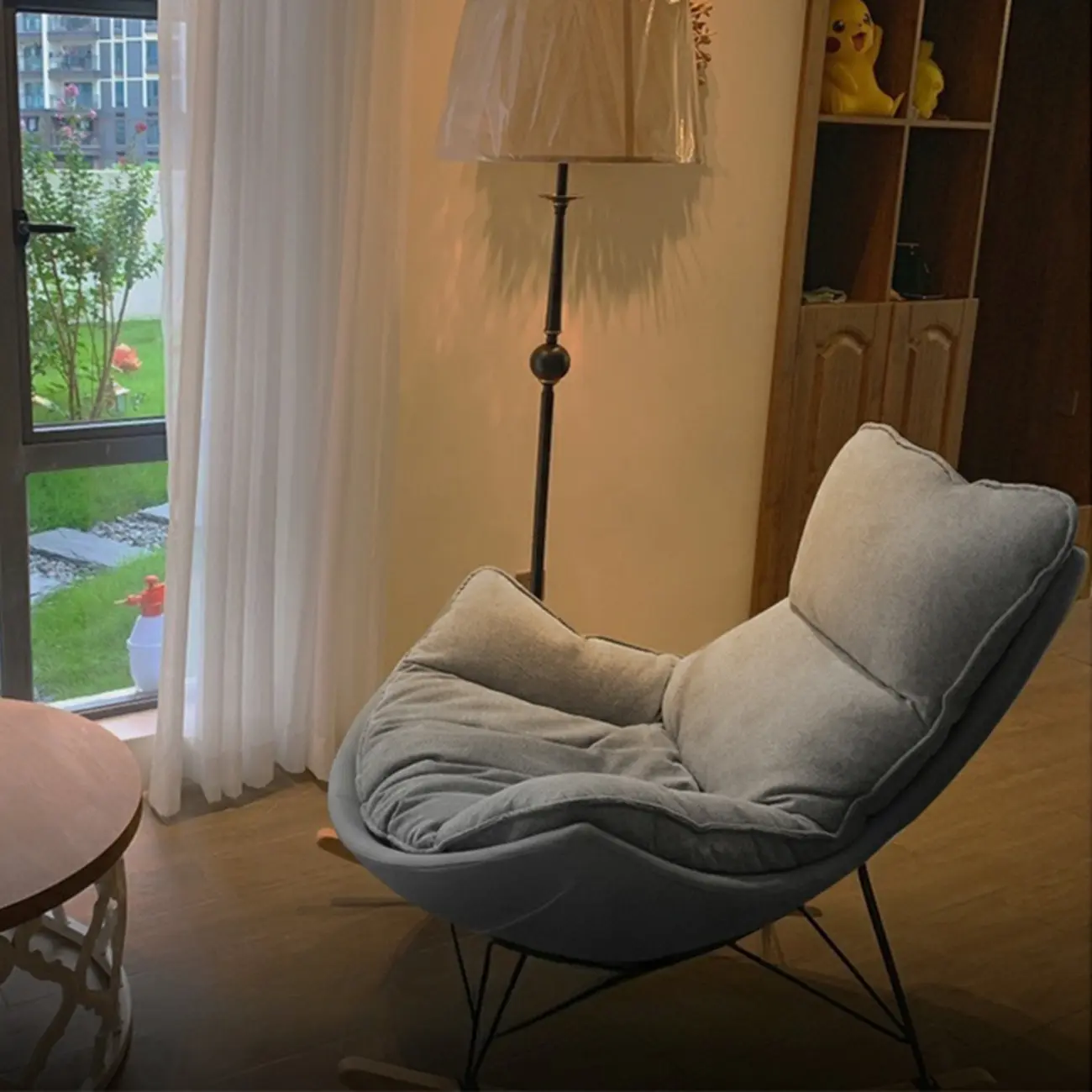 Mid Century Modern Upholstered Rocking Chair with Ottoman