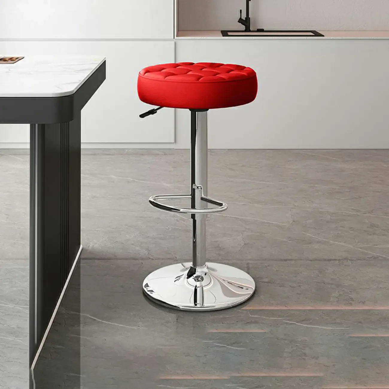 Leather Upholstered Adjustable Swivel Bar Stools