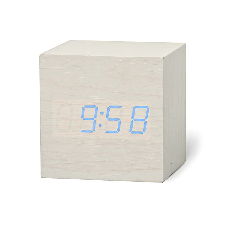 HULIANFU New Qualified Digital Wooden LED Alarm Clock Wood Retro Glow Clock Desktop Table Decor Voice Control Snooze Function Desk Tools - Deanwangkt