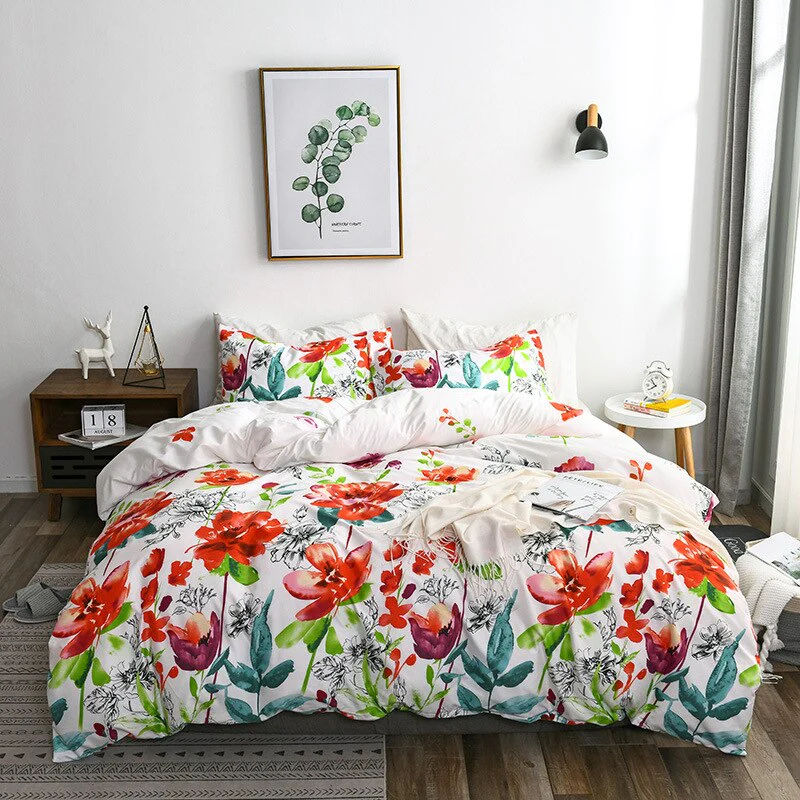 HULIANFU Simple Black and White Bedding Set King Size Plain Leaves Duvet Cover Set Queen Double Full Soft Home Comforter Cover Pillowcase - Deanwangkt