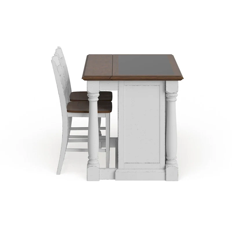 Monarch Off-White Kitchen Island with Granite Top and 2 Stools