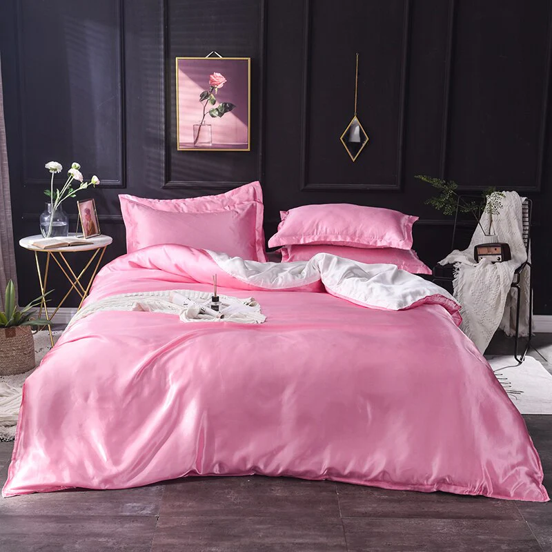 HULIANFU KOTUDENAVY Black silk duvet cover  Pillowcase 3pcs,200x200 quilt cover, bed cover queen king size bedding set,bed sheet - Deanwangkt
