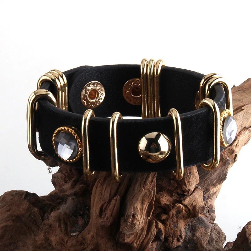 HULIANFU RH Fashion Boho Leather Armbander Goldcolor Metal Rectangle Real Leopard Horsetail Leather Bracelets For Women Gift DropShip - Deanwangkt