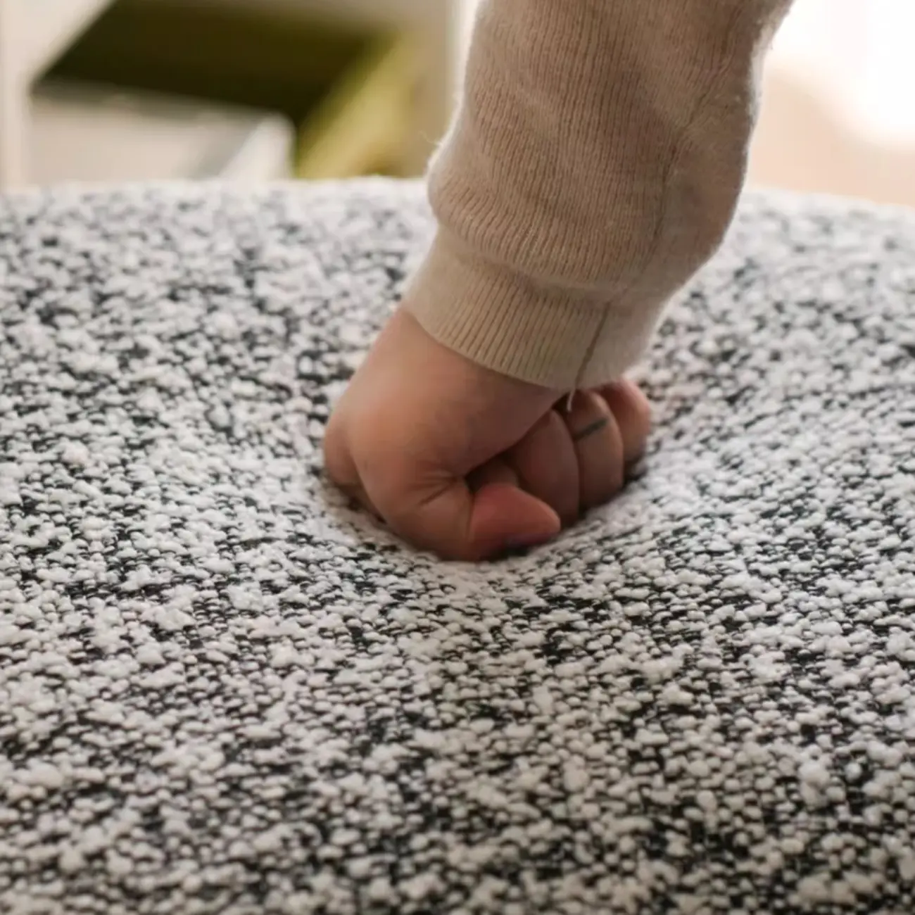 Mid-Century Modern Boucle Wood Counter Bar Stool