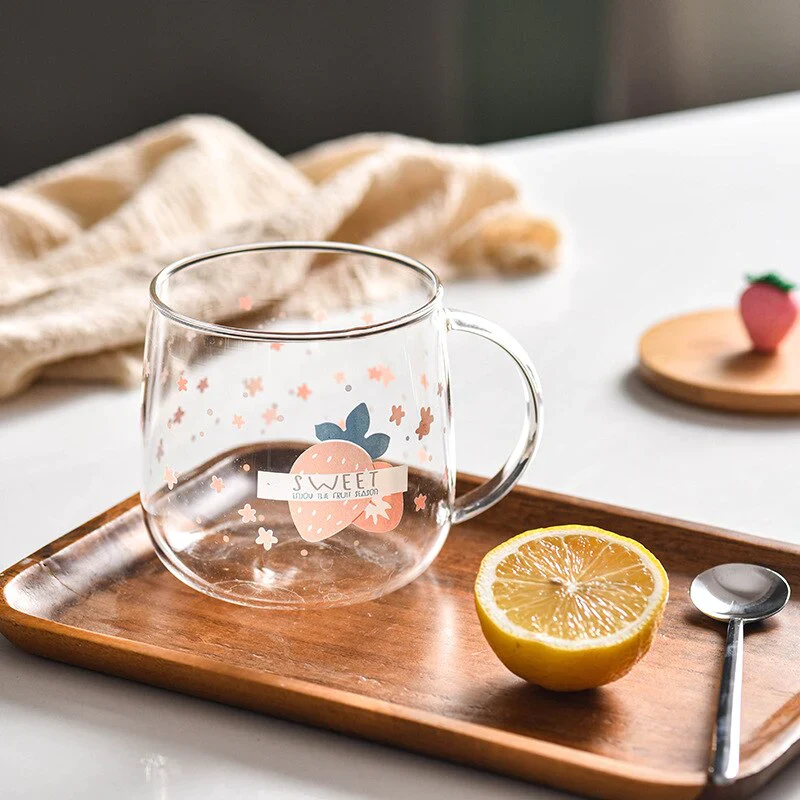 HULIANFU Novelty 3d Lid Cartoon Strawberry Cute Water Glass Transparent Milk Juice Drinkware Cup Mug Drinking Borosilicate Glasses Coffee - Deanwangkt