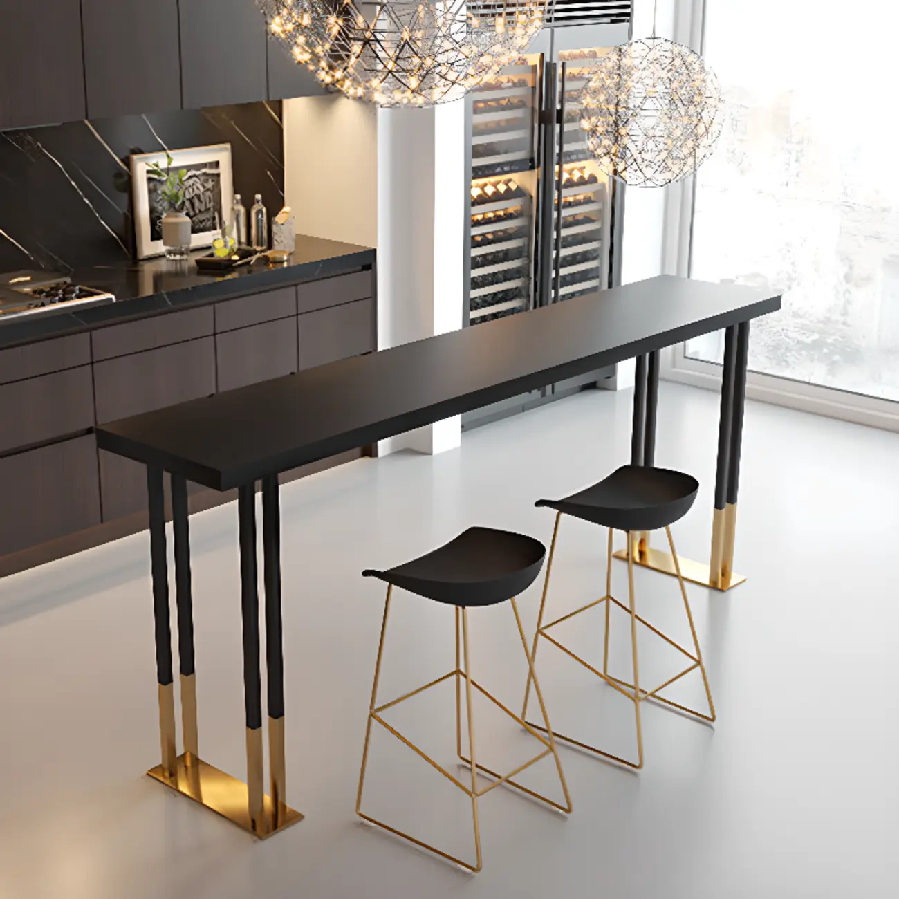 Lavish Black Gold Wood Metal Sled Bar Tables