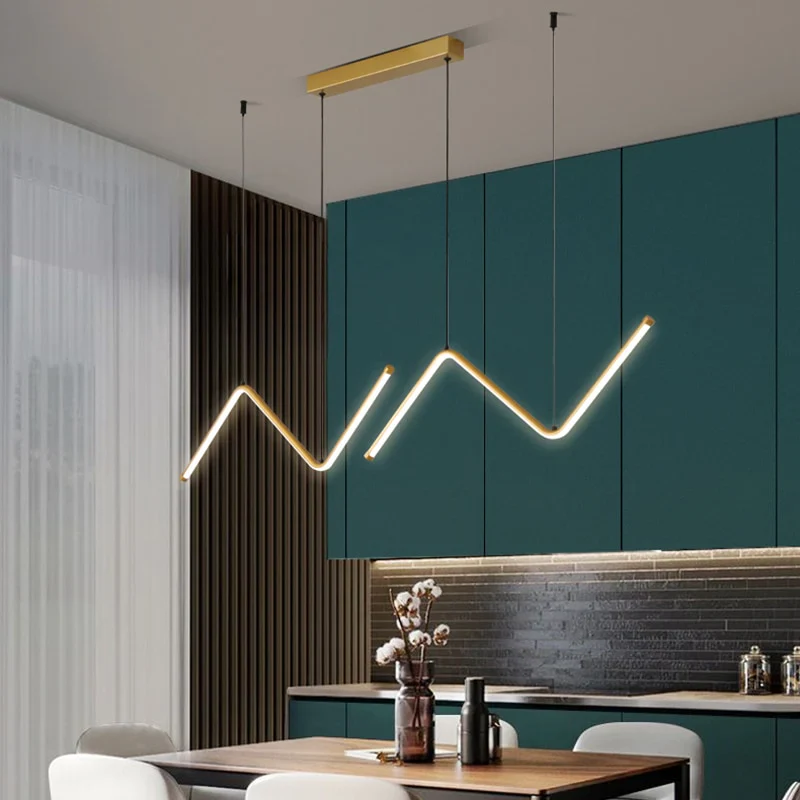 HULIANFU Nordic Pendant Light Art Line Led Haning Lamp Geometric Chandelier Indoor Lights For Restaurant Bar Front Desk Office Decoration - Deanwangkt