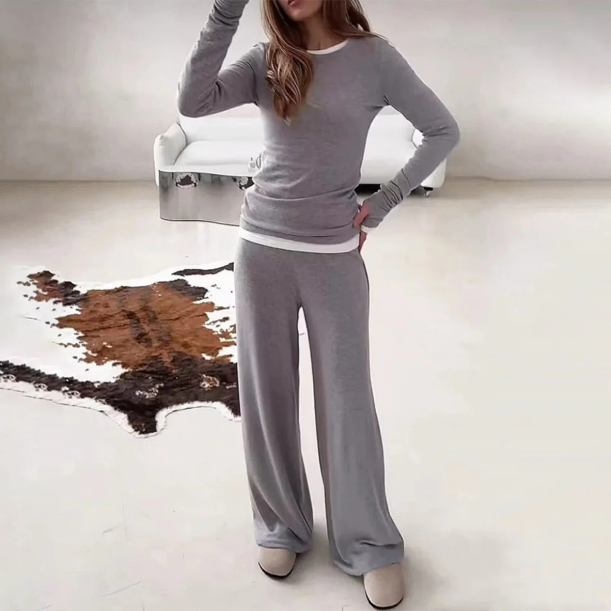 🔥 Grey Color Block Two Piece Set