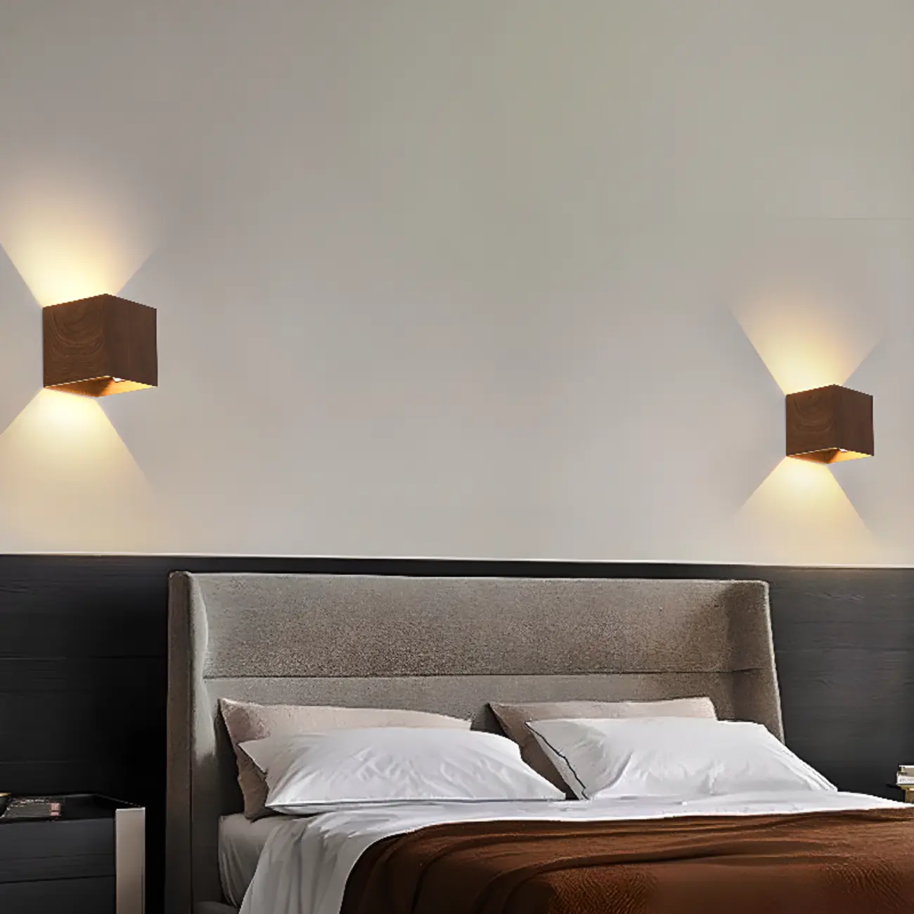 Walnut Geometric 2-Light LED Wall Sconce with Up & Down
